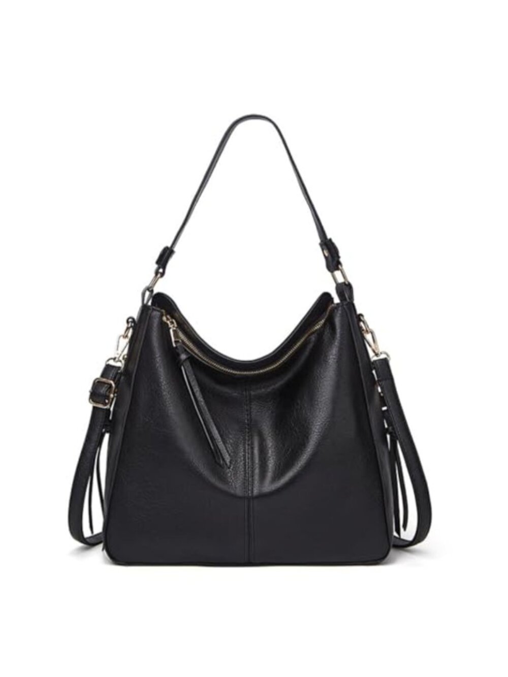 Large Hobo Crossbody Bag Vegan PU Leather Multi Pocket Adjustable Strap